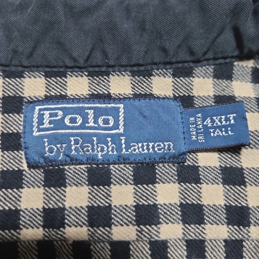 Vtg 90s Polo Ralph Lauren 4XLT Mens Gingham Plaid Button Up Flannel Shirt